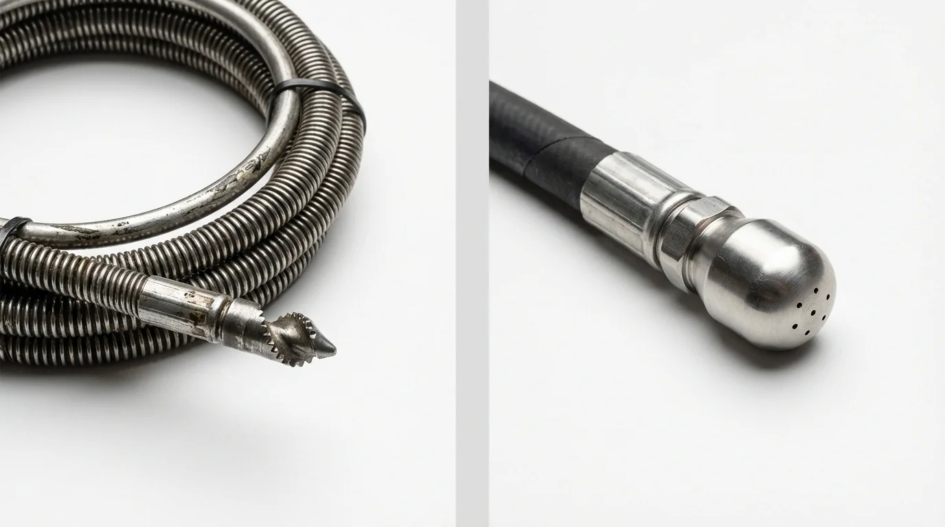 Drain snake cable and hydro jetting nozzle used for drain cleaning in Oliver Springs, TN