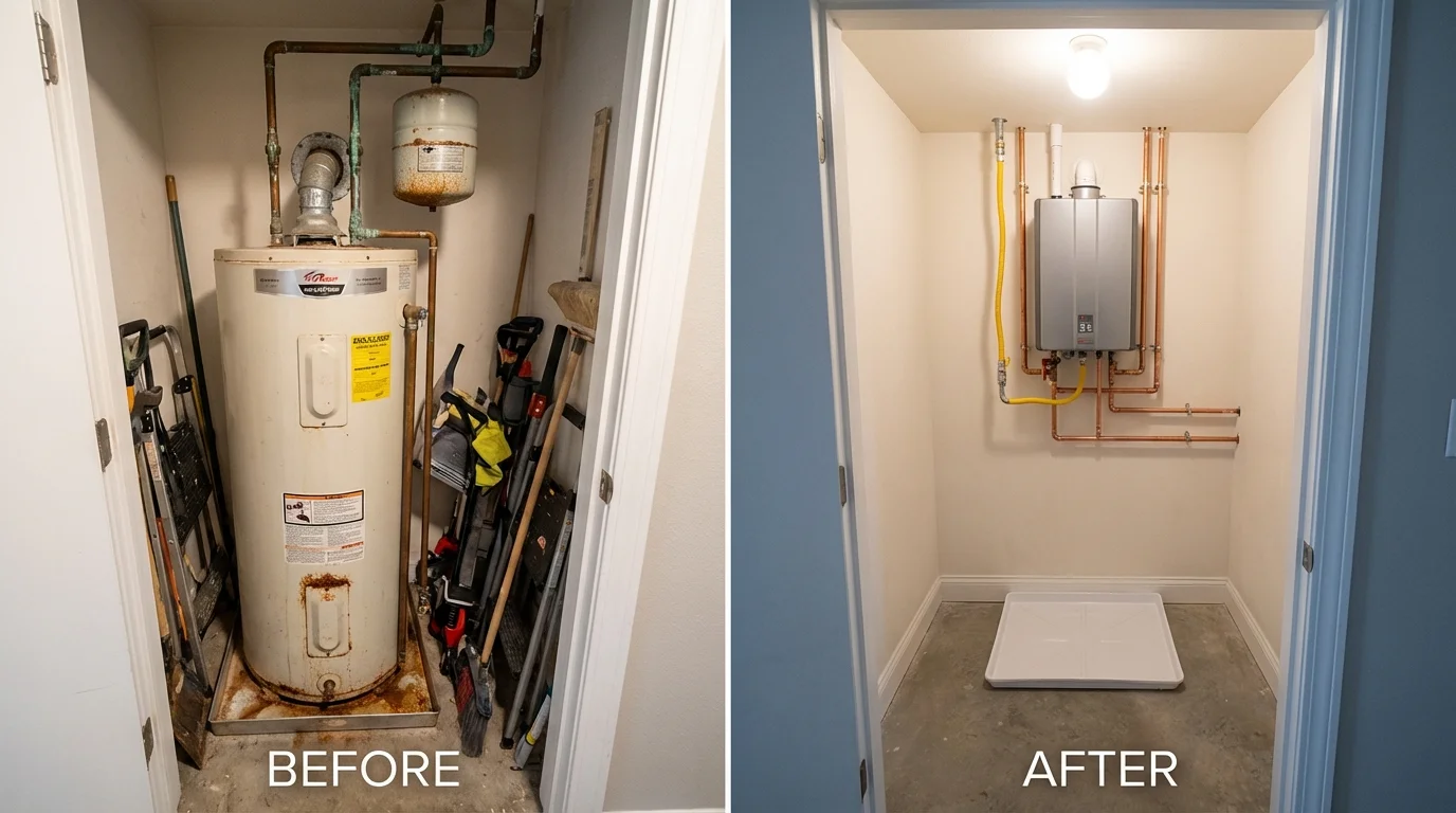 Tank water heater versus wall-mounted tankless unit comparison for Oliver Springs, TN homeowners