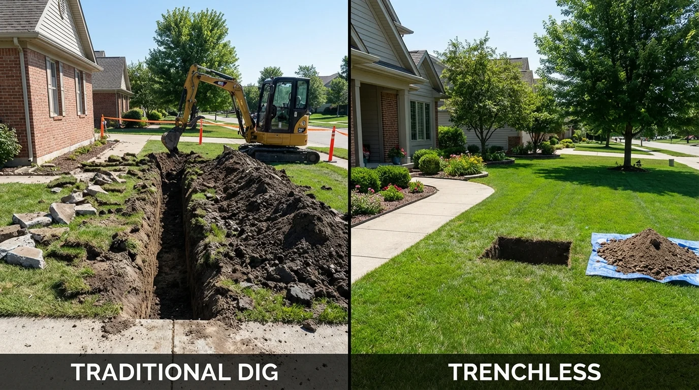 Trenchless sewer repair with minimal yard damage versus traditional excavation in Oliver Springs, TN
